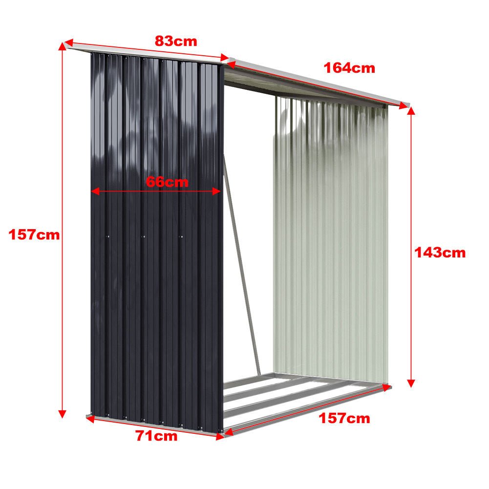 164cm L Firewood Storage Shed Metal Log Holder Fire Wood Rack Garden Patio Shelter - House Comfort