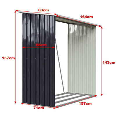 164cm L Firewood Storage Shed Metal Log Holder Fire Wood Rack Garden Patio Shelter - House Comfort