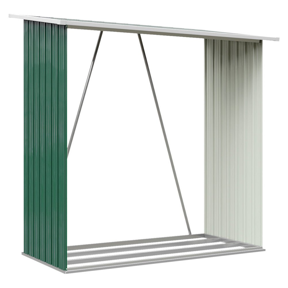 164cm L Firewood Storage Shed Metal Log Holder Fire Wood Rack Garden Patio Shelter - House Comfort