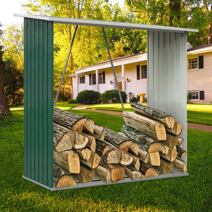 164cm L Firewood Storage Shed Metal Log Holder Fire Wood Rack Garden Patio Shelter - House Comfort