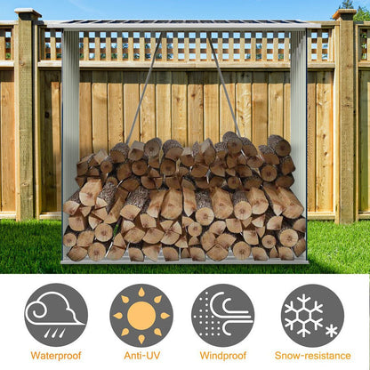 164cm L Firewood Storage Shed Metal Log Holder Fire Wood Rack Garden Patio Shelter - House Comfort