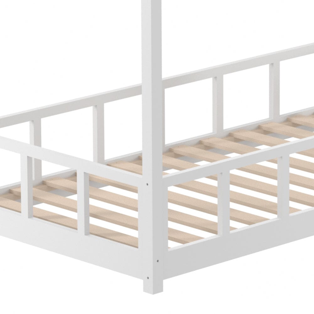 167cm W House Bed Frame Wood Toddler Bed with Safety Guard Fence - House Comfort