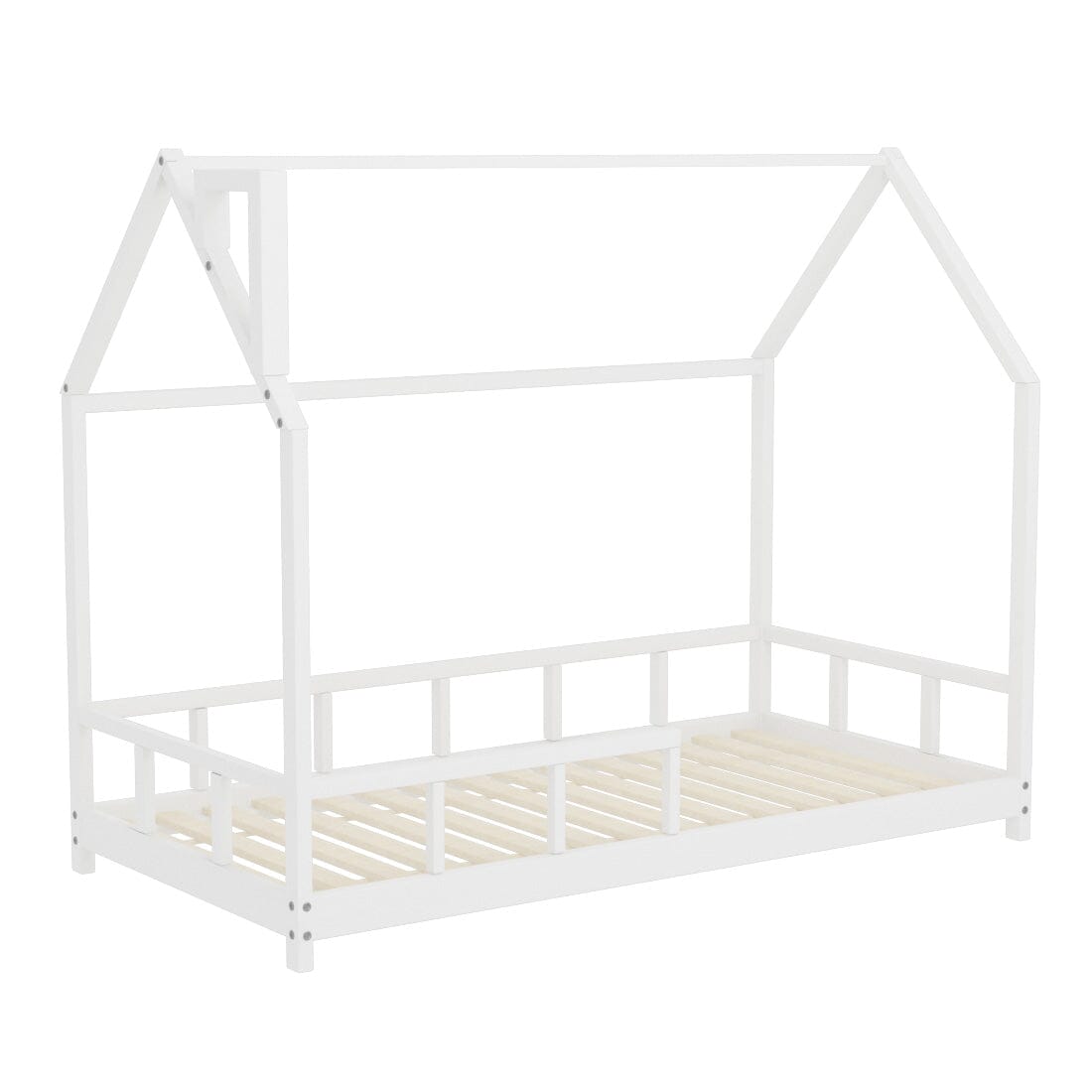 167cm W House Bed Frame Wood Toddler Bed with Safety Guard Fence - House Comfort