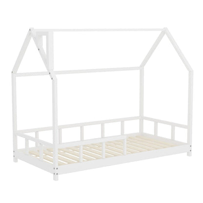 167cm W House Bed Frame Wood Toddler Bed with Safety Guard Fence - House Comfort