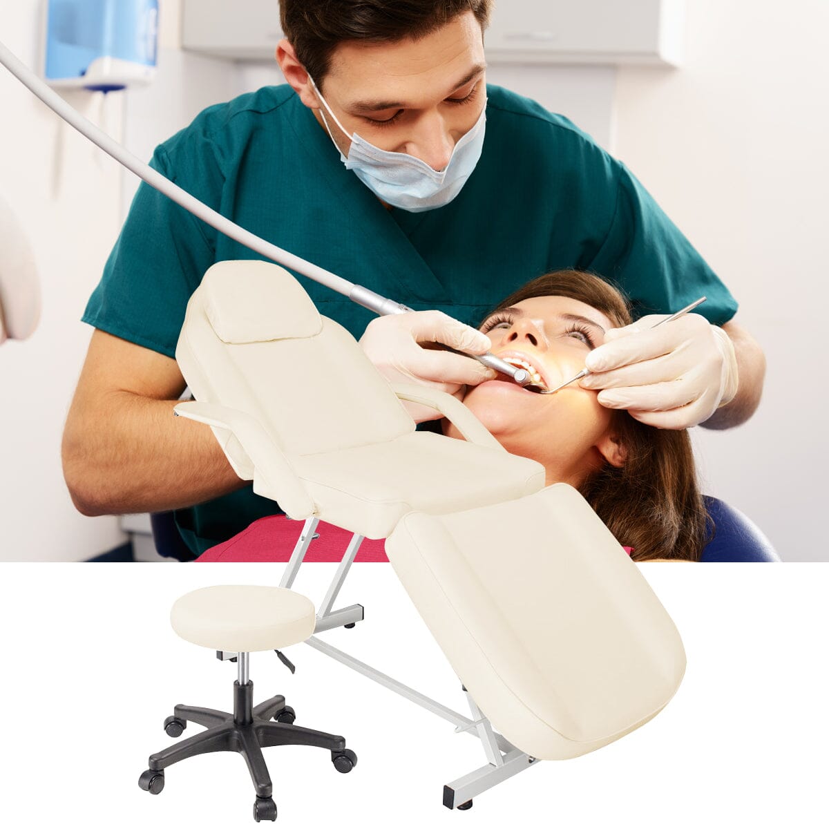 178cm L Adjustable Beauty Bed Salon Chair Set with Stool - House Comfort