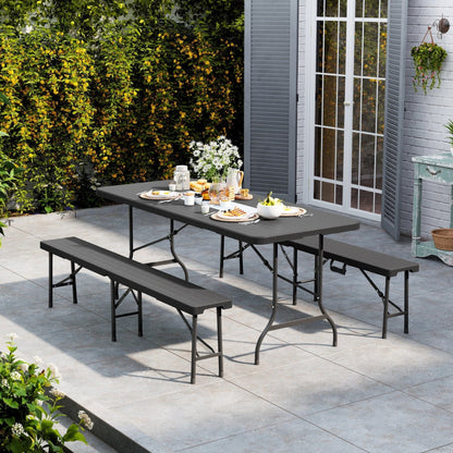 178cm L Folding Table Portable Outdoor Black Rattan Plastic Folding Table - House Comfort