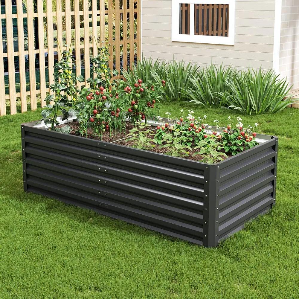 180×90×57cm Charcoal Black Rectangular Raised Garden Bed in Galvanized Steel - House Comfort