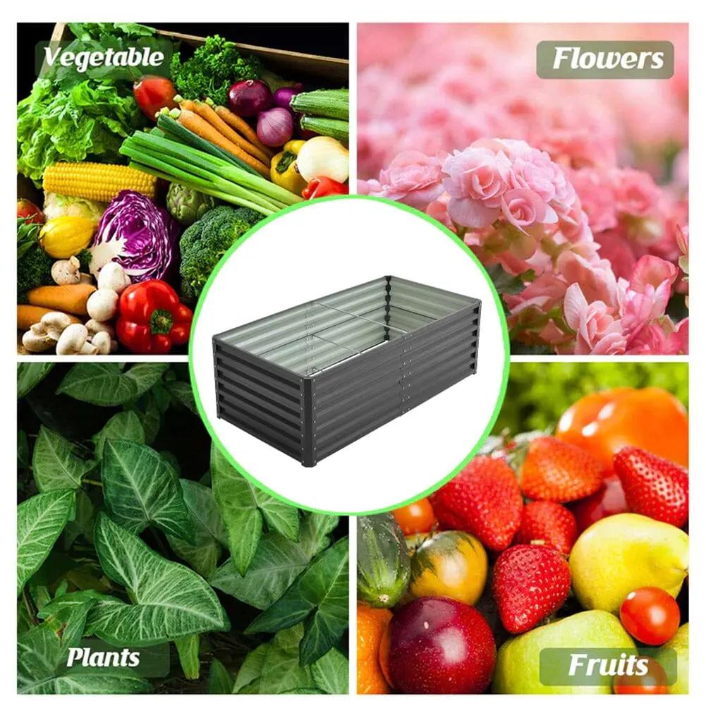 180×90×57cm Charcoal Black Rectangular Raised Garden Bed in Galvanized Steel - House Comfort