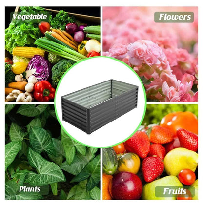 180×90×57cm Charcoal Black Rectangular Raised Garden Bed in Galvanized Steel - House Comfort