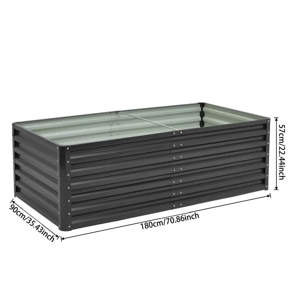 180×90×57cm Charcoal Black Rectangular Raised Garden Bed in Galvanized Steel - House Comfort