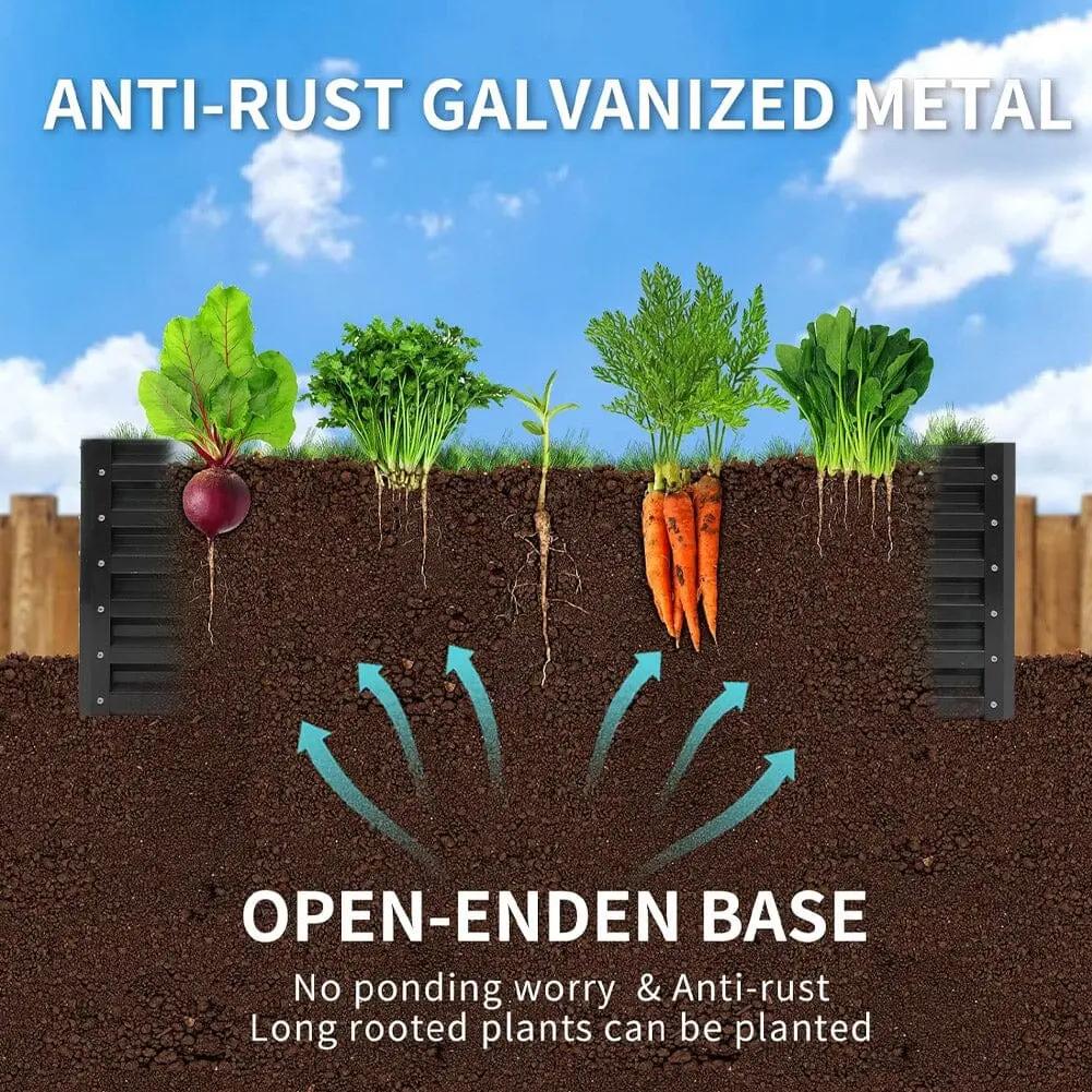 180×90×57cm Charcoal Black Rectangular Raised Garden Bed in Galvanized Steel - House Comfort