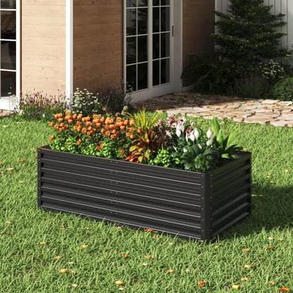 180×90×57cm Charcoal Black Rectangular Raised Garden Bed in Galvanized Steel - House Comfort