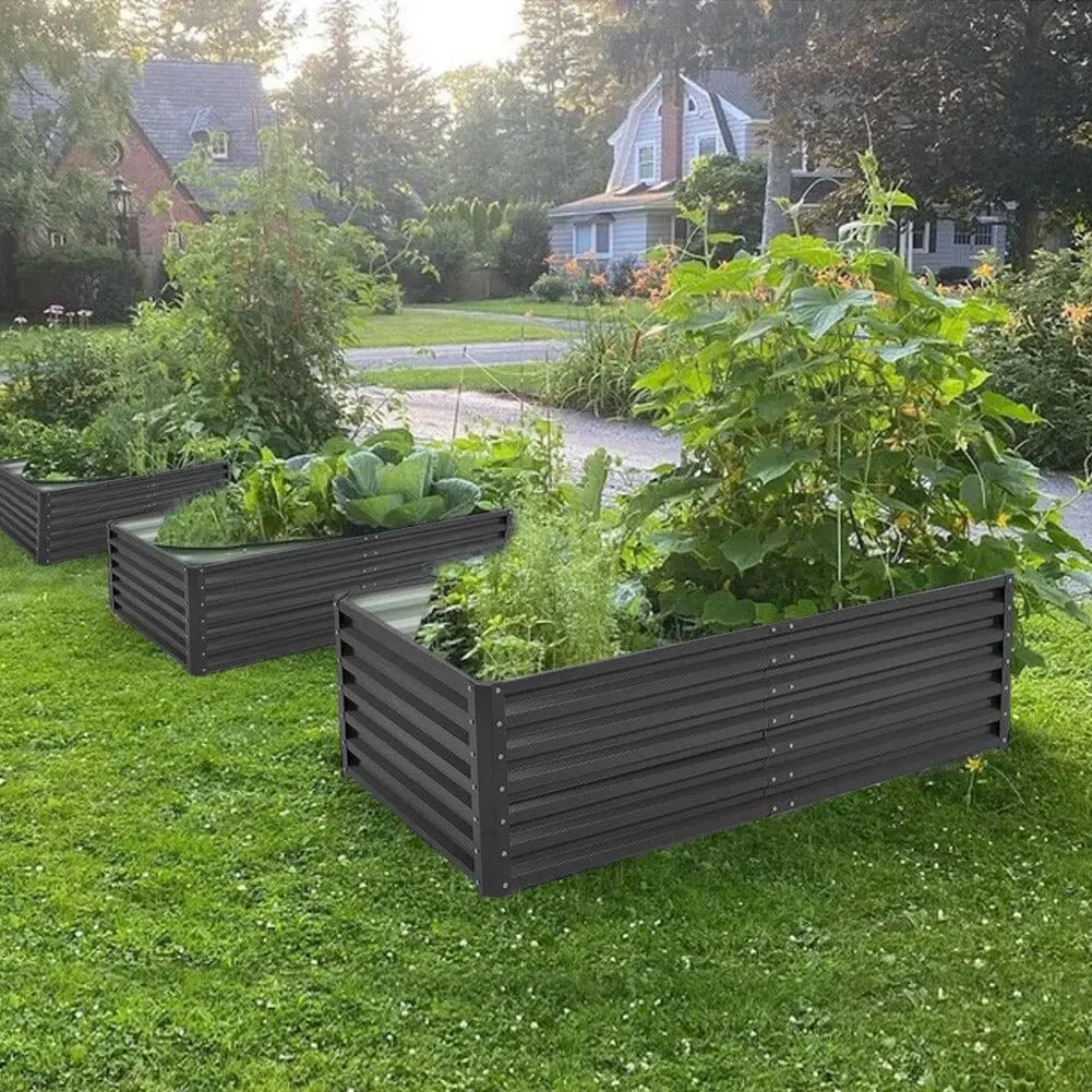 180×90×57cm Charcoal Black Rectangular Raised Garden Bed in Galvanized Steel - House Comfort