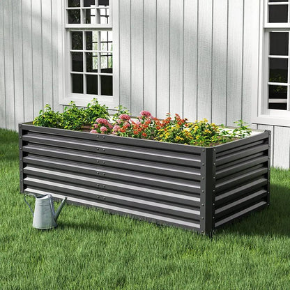 180×90×57cm Charcoal Black Rectangular Raised Garden Bed in Galvanized Steel - House Comfort