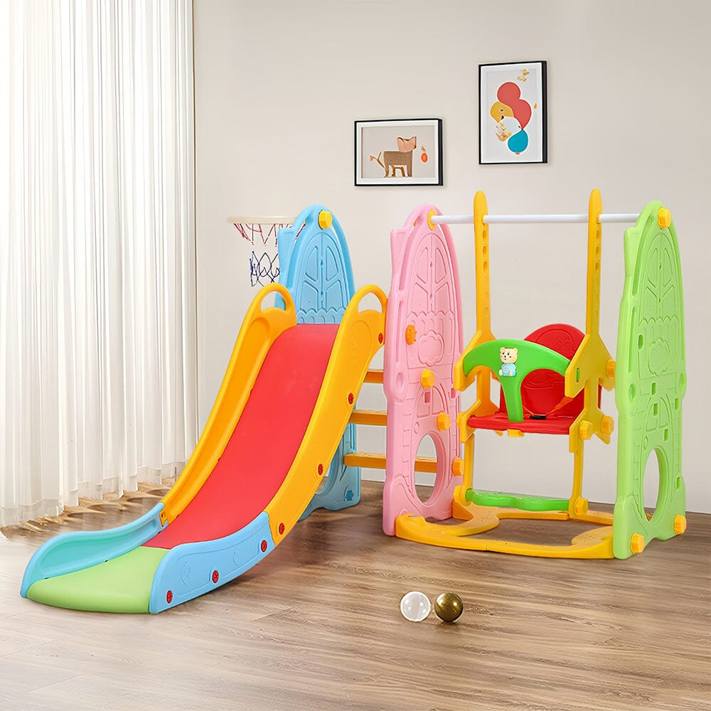 180cm D Colourful Toddler Swing and Slide Playset Indoor Outdoor - House Comfort