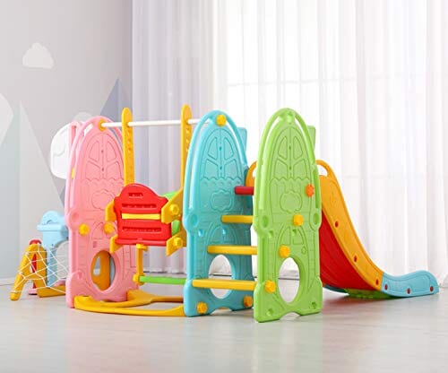 180cm D Colourful Toddler Swing and Slide Playset Indoor Outdoor - House Comfort