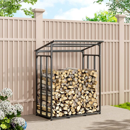 185cm W Garden Metal Tube Firewood Rack with Roof - House Comfort