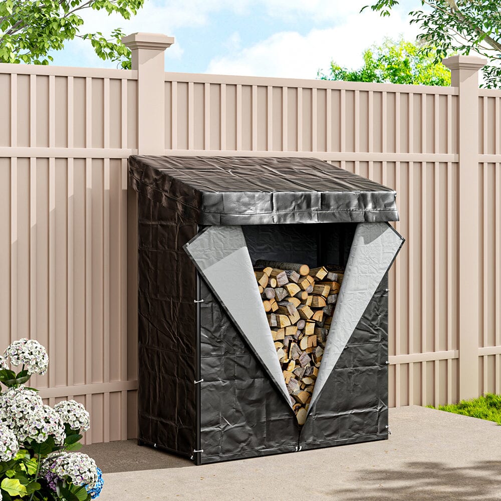 185cm W Garden Metal Tube Firewood Rack with Roof - House Comfort