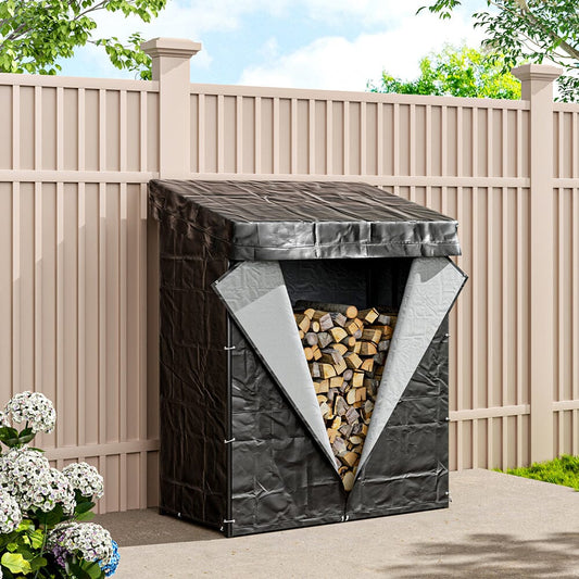 185cm W Garden Metal Tube Firewood Rack with Roof - House Comfort