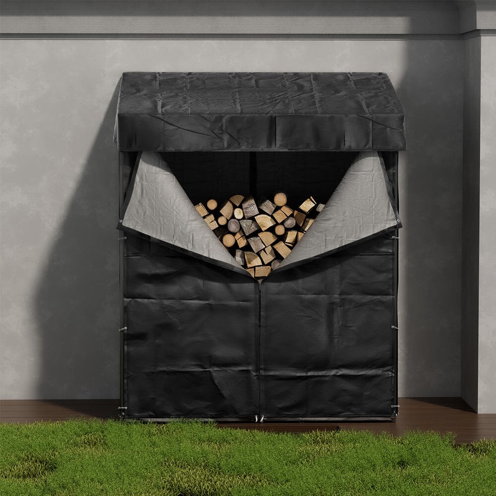 185cm W Garden Metal Tube Firewood Rack with Roof - House Comfort