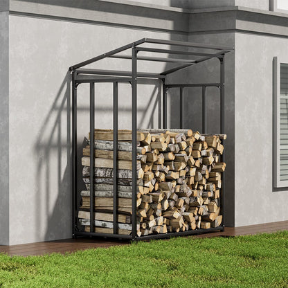 185cm W Garden Metal Tube Firewood Rack with Roof - House Comfort