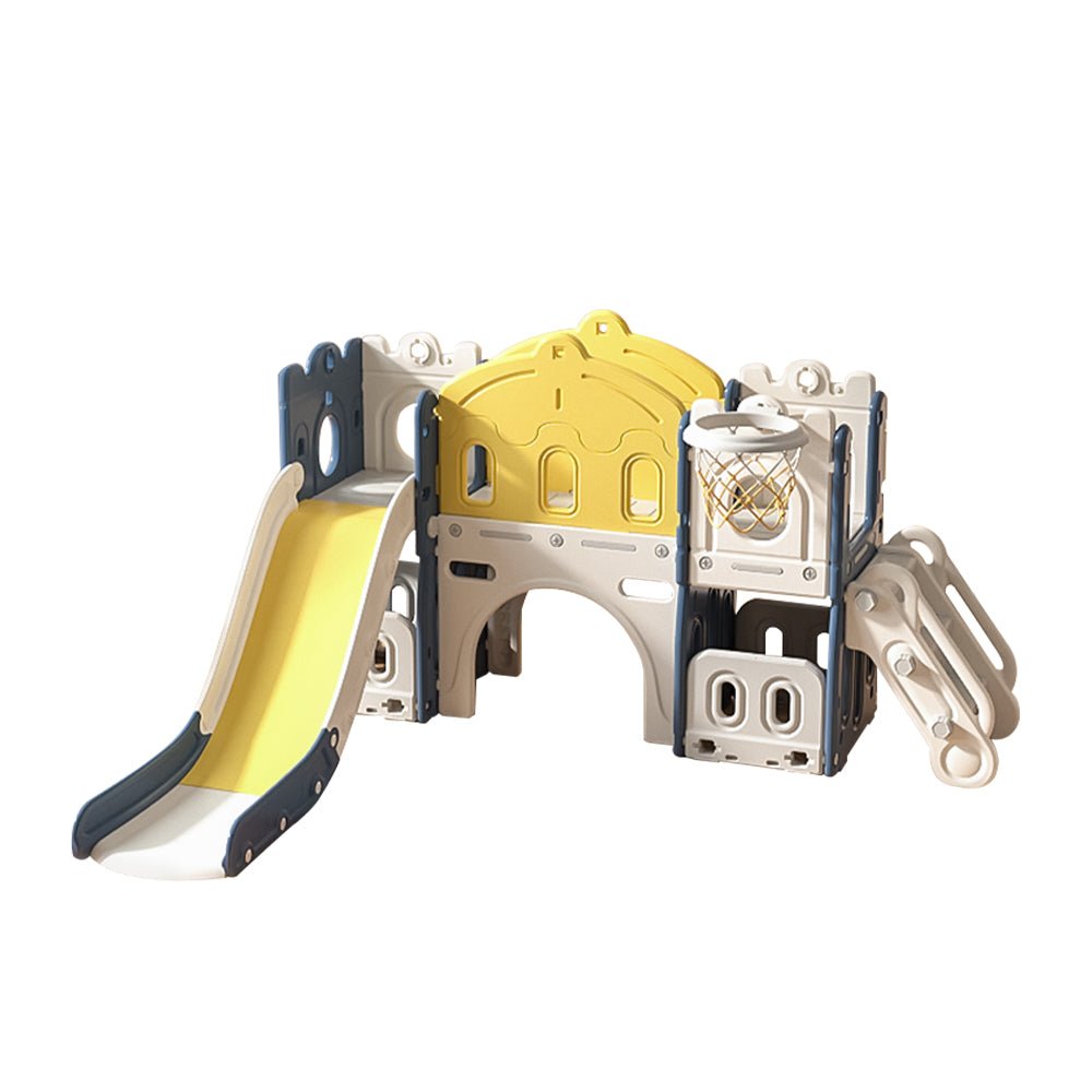 190 cm Wide Indoor Basketball Hoop Toddler Slide City Wall Kids Activity Playset - House Comfort