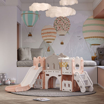 190 cm Wide Indoor Basketball Hoop Toddler Slide City Wall Kids Activity Playset - House Comfort