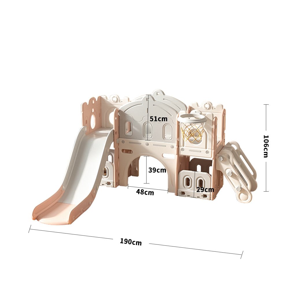 190 cm Wide Indoor Basketball Hoop Toddler Slide City Wall Kids Activity Playset - House Comfort