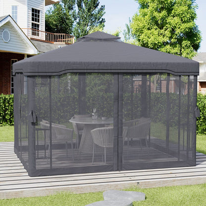 19ft Pergola Premium Iron with Retractable Canopy and Mesh Screens - House Comfort