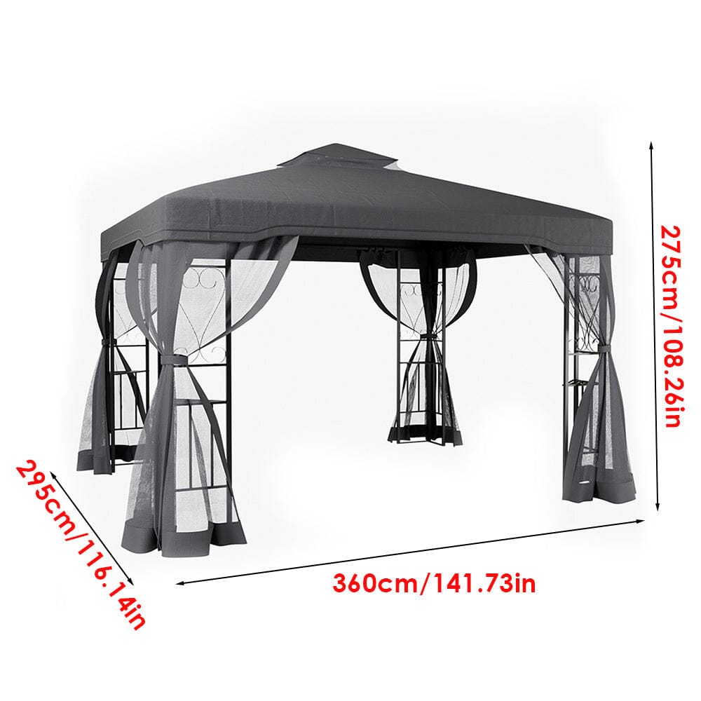 19ft Pergola Premium Iron with Retractable Canopy and Mesh Screens - House Comfort