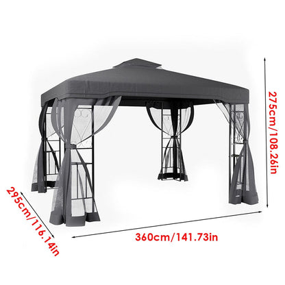 19ft Pergola Premium Iron with Retractable Canopy and Mesh Screens - House Comfort