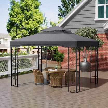 19ft Pergola Premium Iron with Retractable Canopy and Mesh Screens - House Comfort