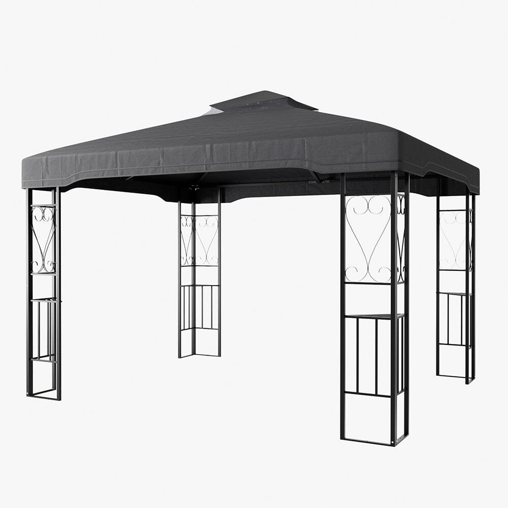 19ft Pergola Premium Iron with Retractable Canopy and Mesh Screens - House Comfort