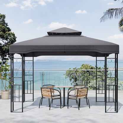 19ft Pergola Premium Iron with Retractable Canopy and Mesh Screens - House Comfort