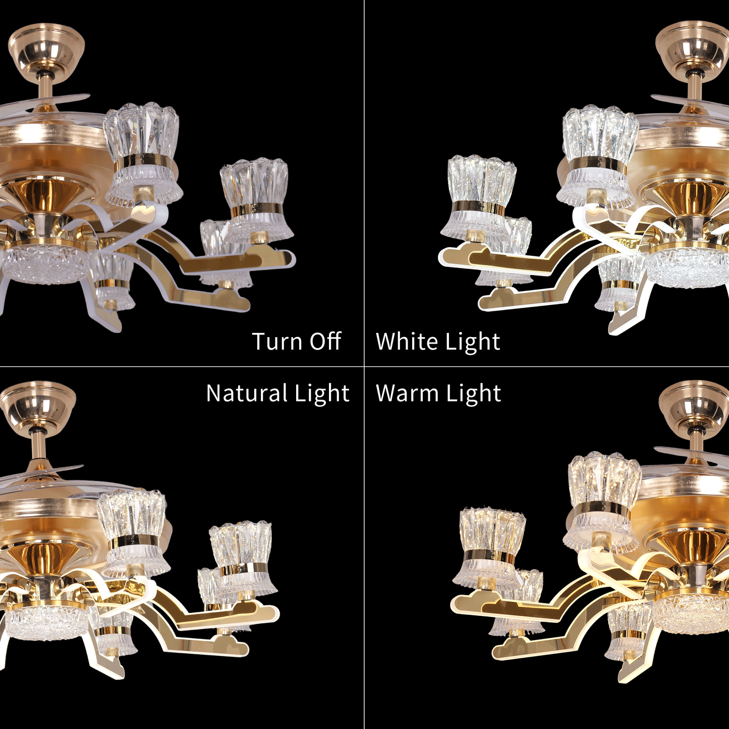 Lightsin Ceiling Fan Light with Gold Copper and Crystal 78cm Elegant Fan Light Velora Boutique