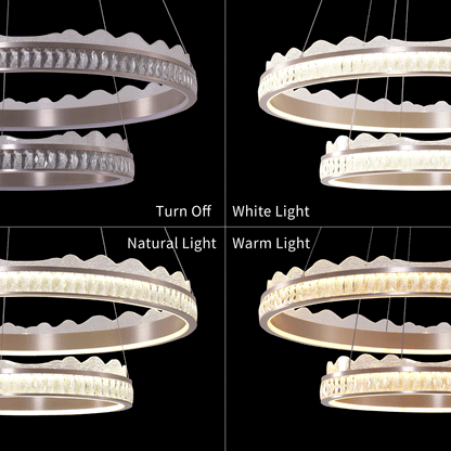 Lightsin Golden Crystal Dual-Ring LED Pendant Light in Modern Aluminum Design Velora Boutique