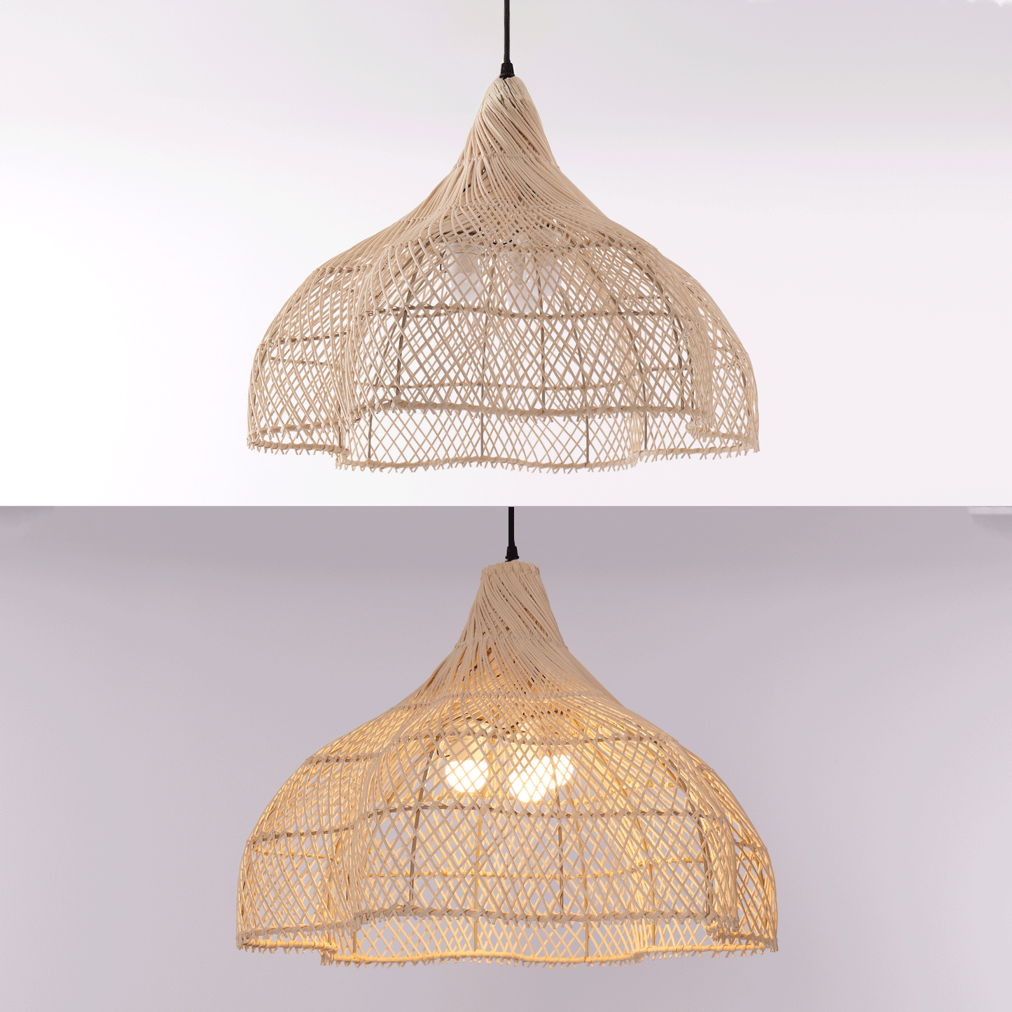 Lightsin Handcrafted Bamboo Rattan Pendant Light with Tranquil Umbrella Design Velora Boutique