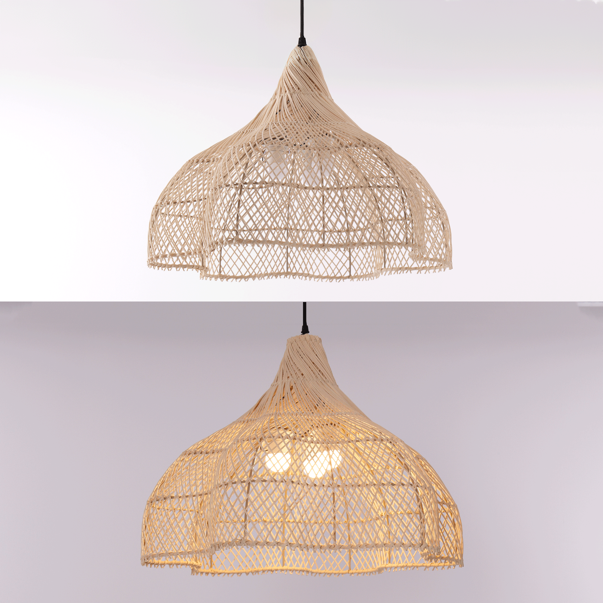 Lightsin Handcrafted Bamboo Rattan Pendant Light with Tranquil Umbrella Design Velora Boutique