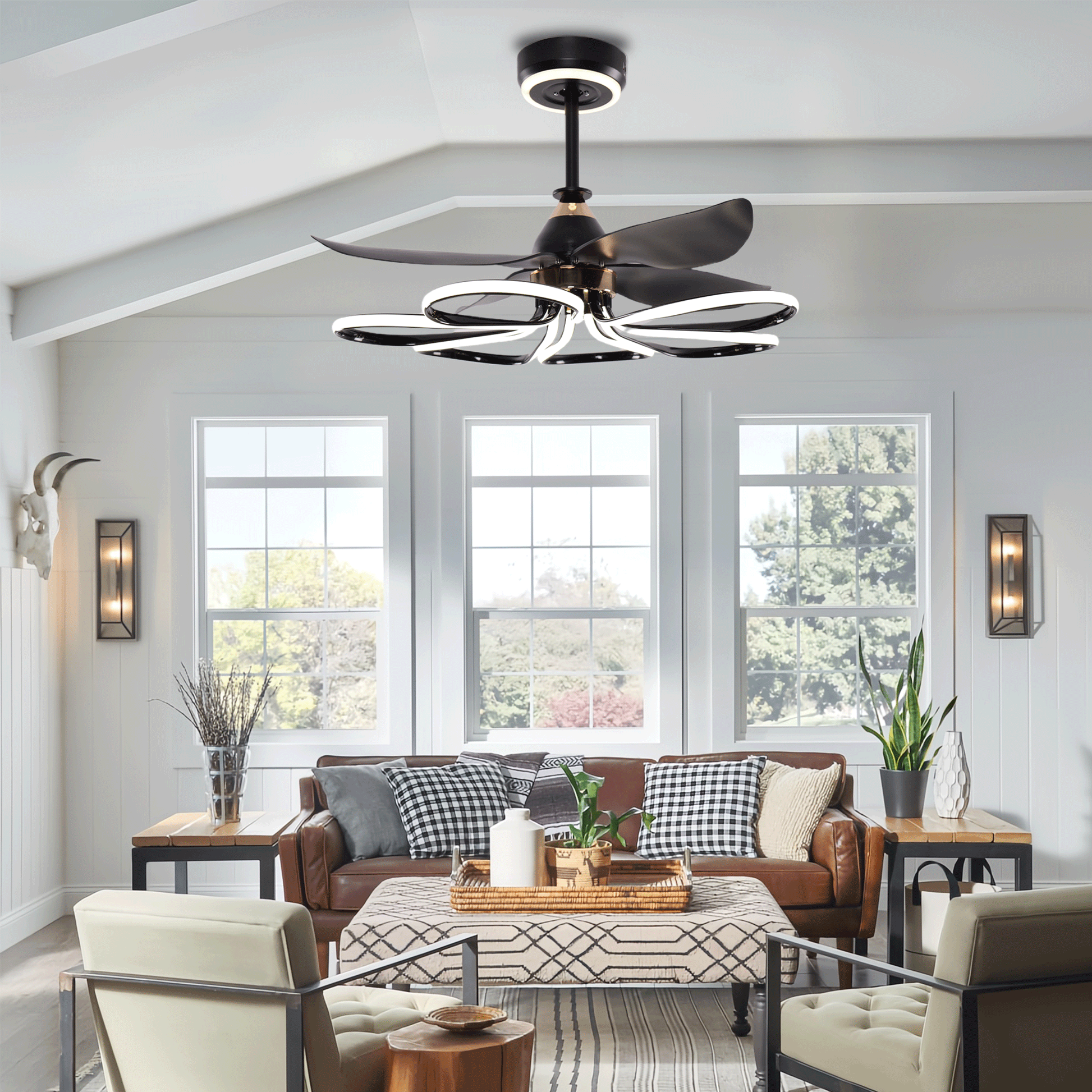 Lightsin Contemporary Black Aluminum Ceiling Fan Light for Living Rooms Velora Boutique