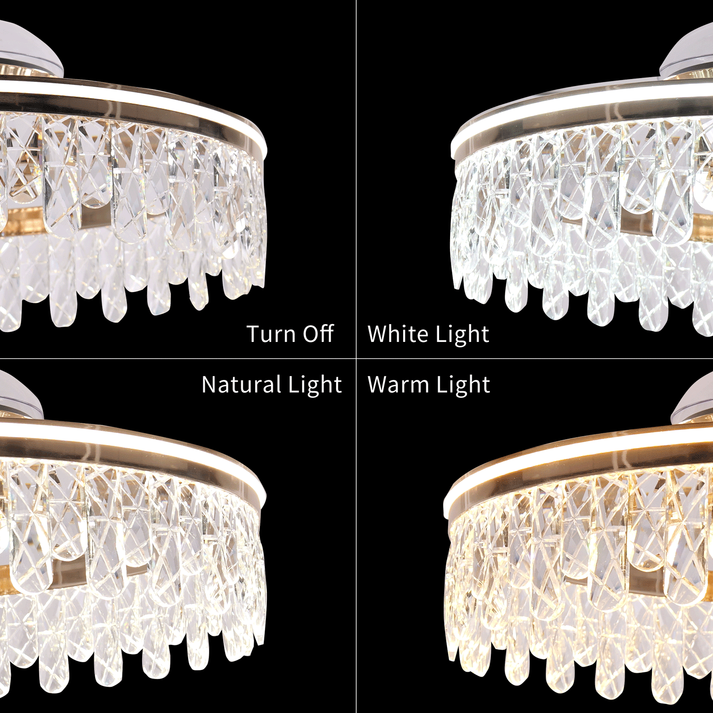 Lightsin 60cm Modern Gold Crystal Ceiling Fan with Light Velora Boutique