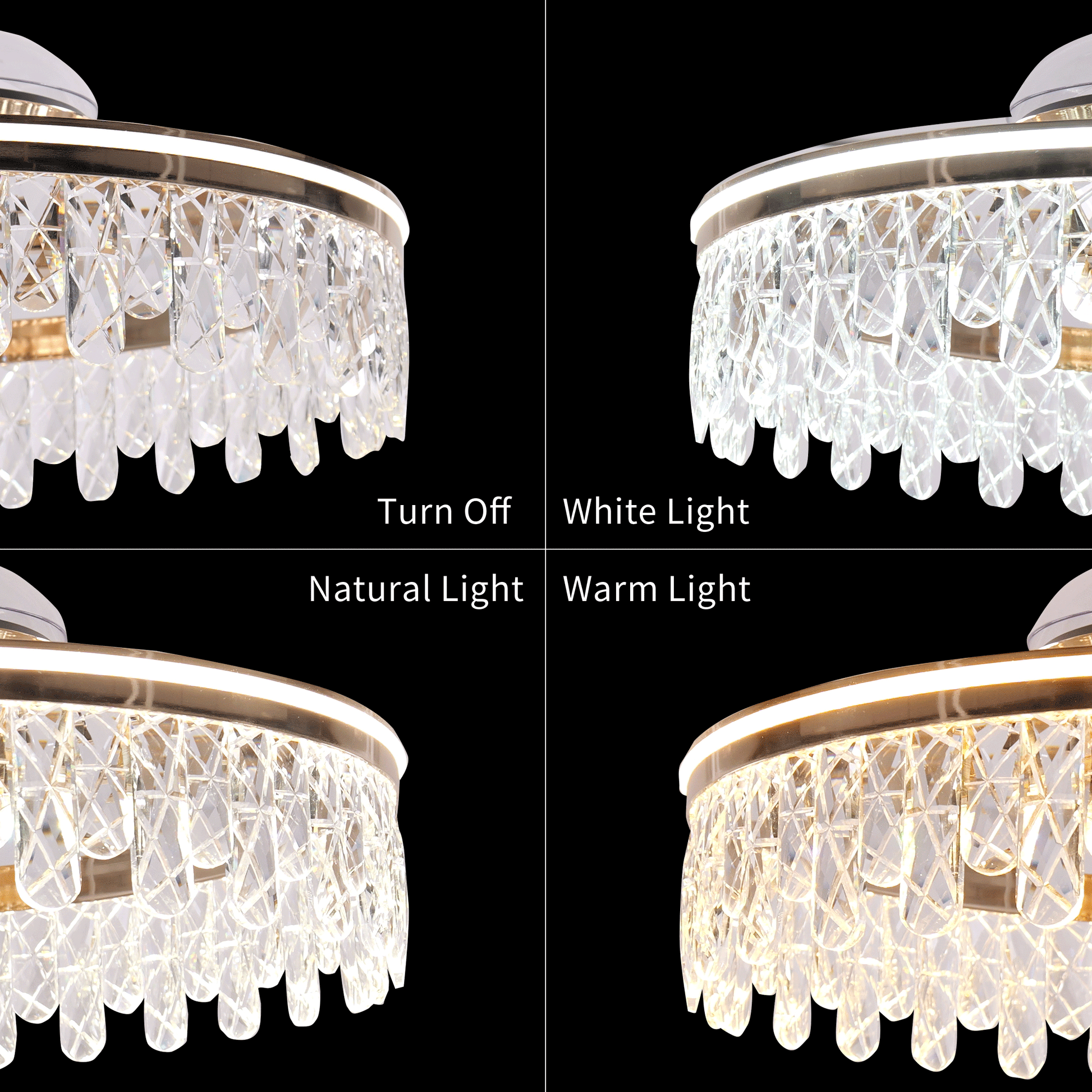 Lightsin 60cm Modern Gold Crystal Ceiling Fan with Light Velora Boutique