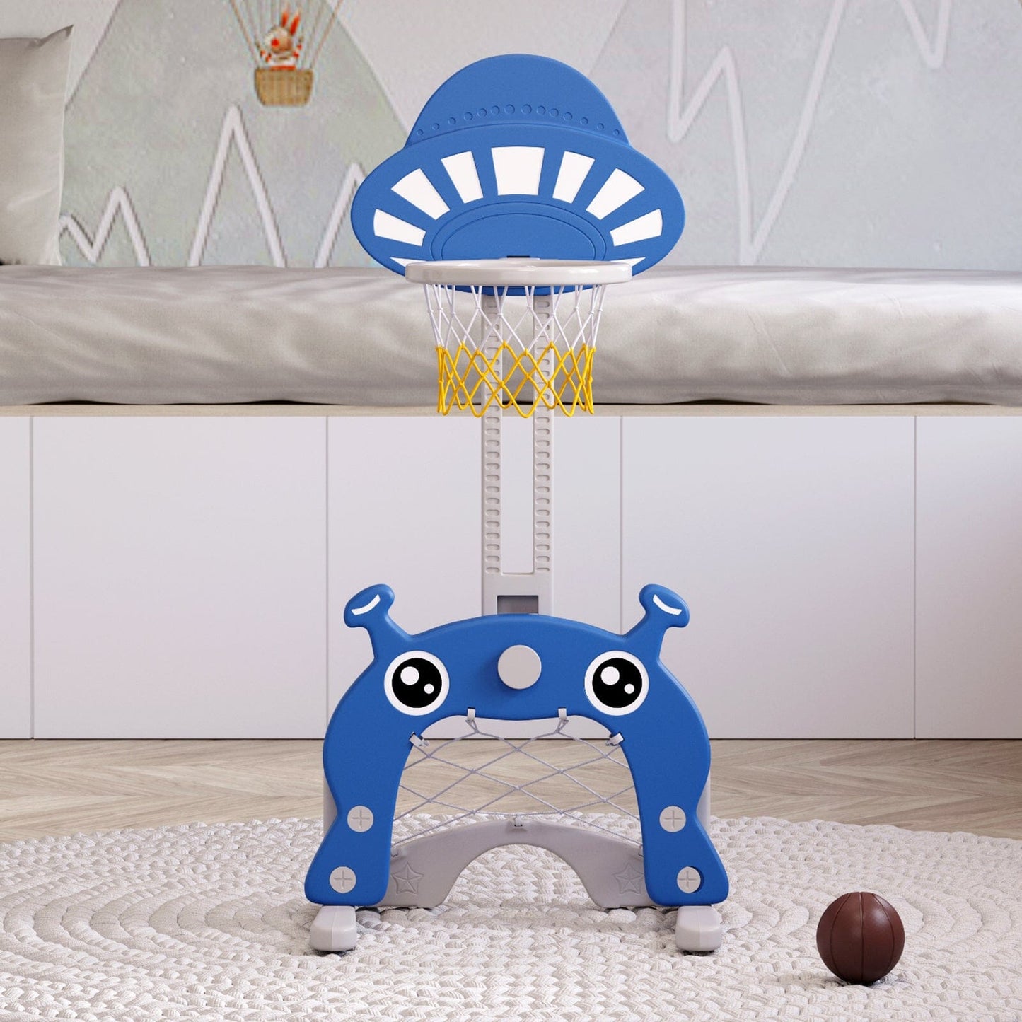 2 - in - 1 Adjustable Kids Basketball Hoop with Football Goal - House Comfort