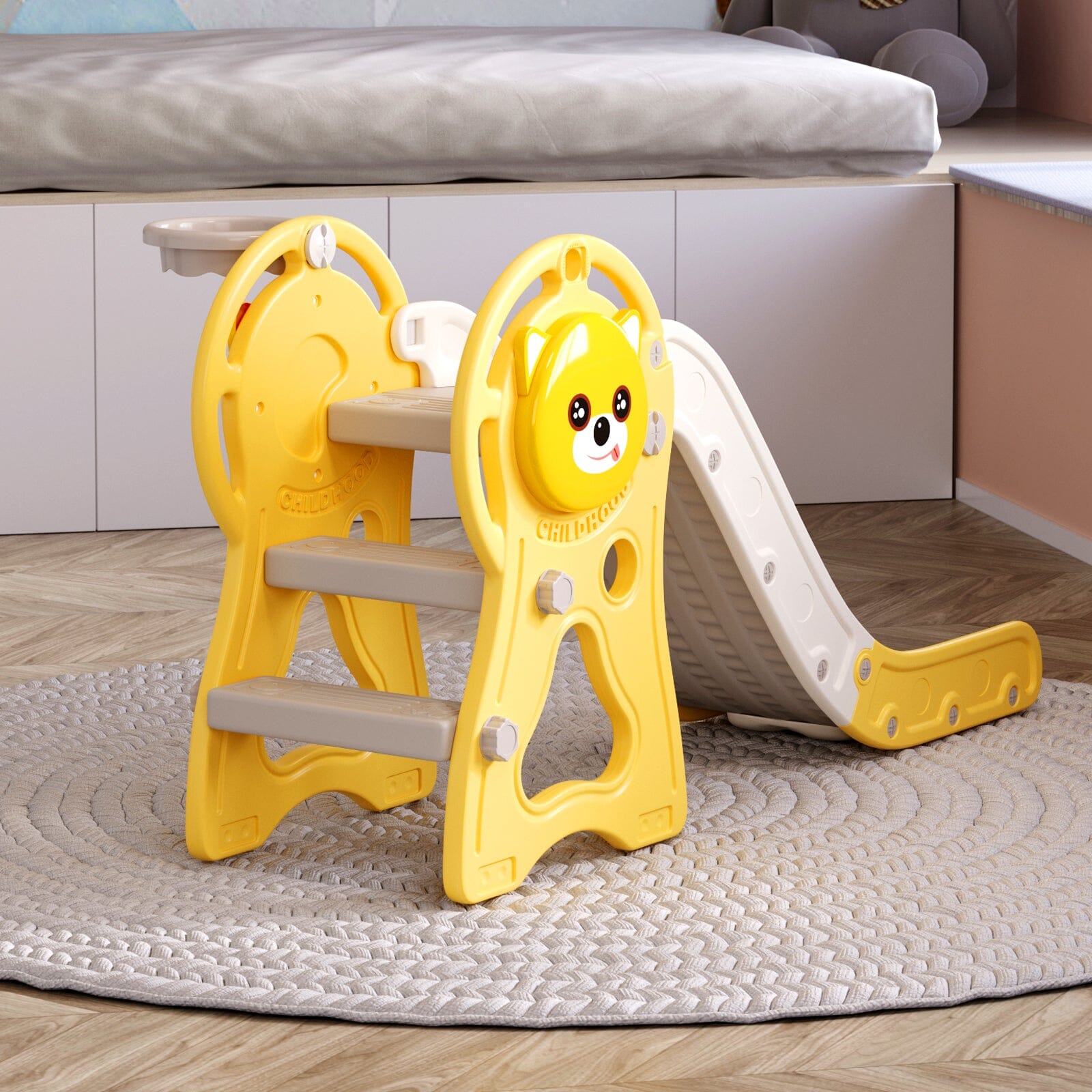 2 - in - 1 Sturdy Toddler Slide with Basketball Hoop for Indoor Outdoor - House Comfort