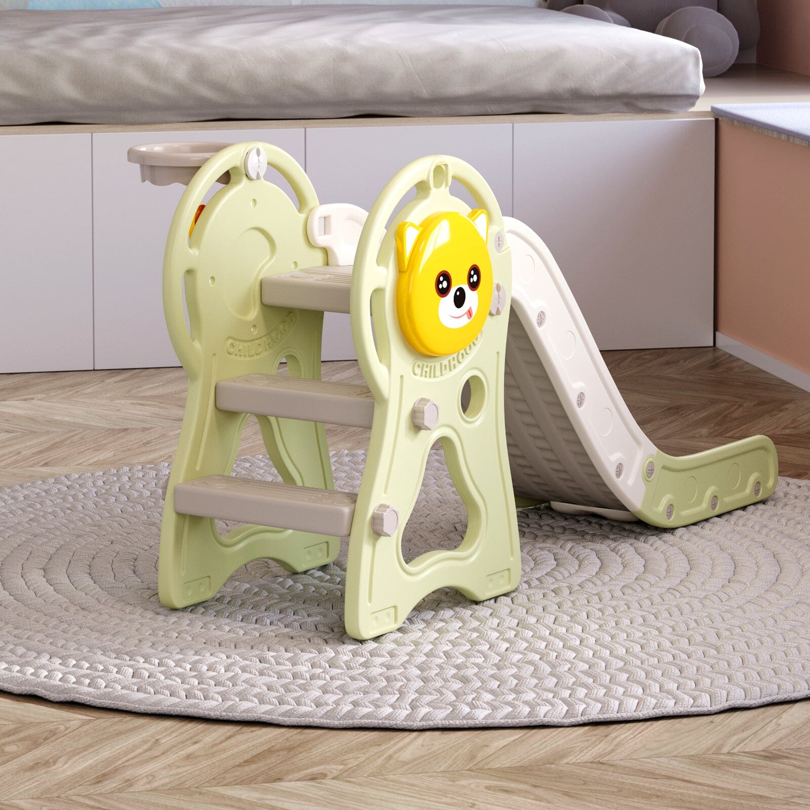 2 - in - 1 Sturdy Toddler Slide with Basketball Hoop for Indoor Outdoor - House Comfort