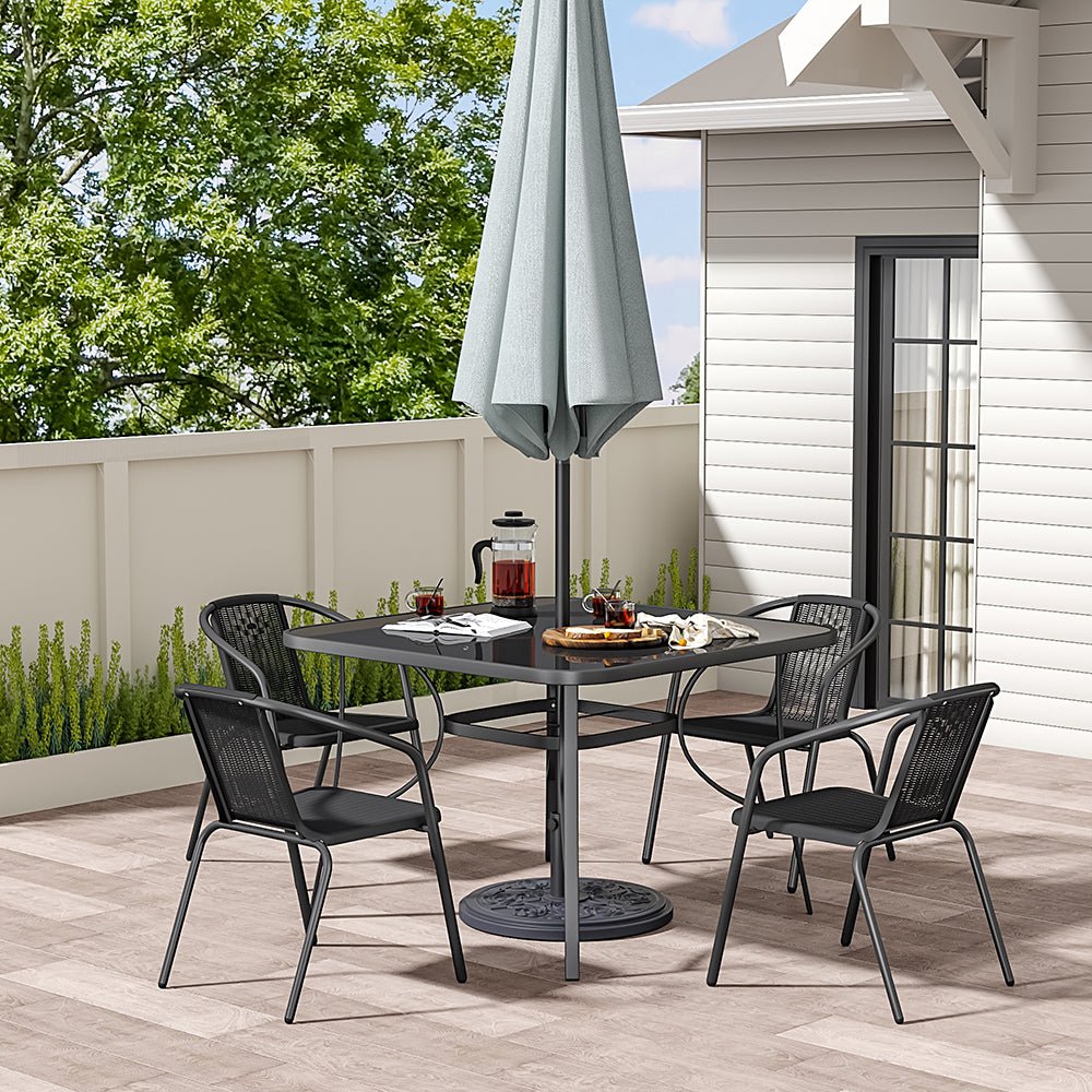 2 Seater Outdoor Table Square Tempered Glass Table and Garden Chairs - House Comfort