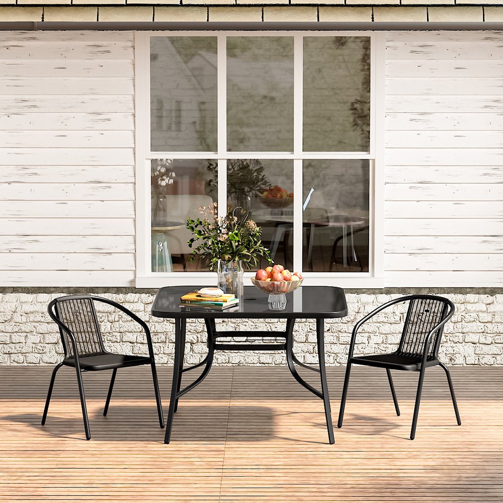 2 Seater Outdoor Table Square Tempered Glass Table and Garden Chairs - House Comfort