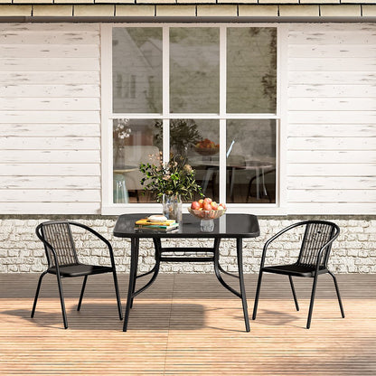 2 Seater Outdoor Table Square Tempered Glass Table and Garden Chairs - House Comfort