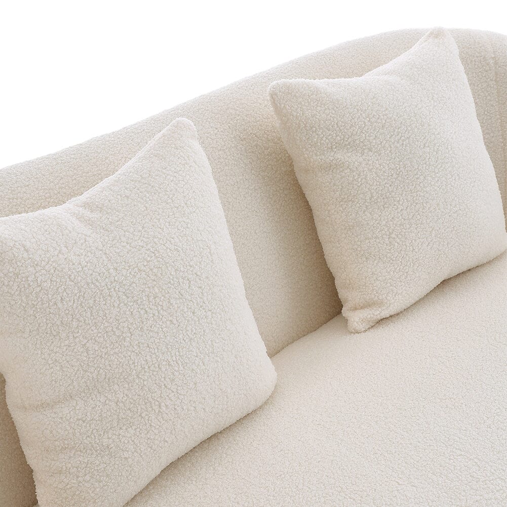 2 Seater Sofa White Teddy Fabric Loveseat with Metal Legs - House Comfort