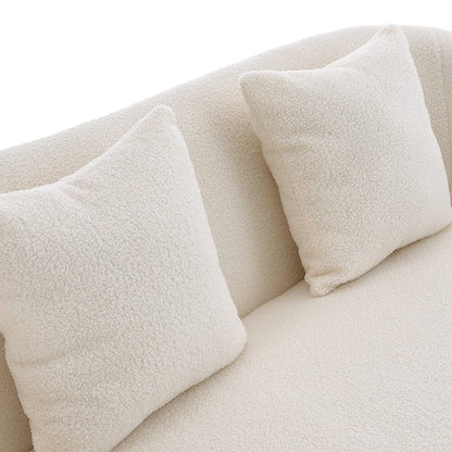 2 Seater Sofa White Teddy Fabric Loveseat with Metal Legs - House Comfort