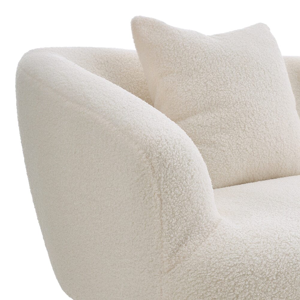 2 Seater Sofa White Teddy Fabric Loveseat with Metal Legs - House Comfort